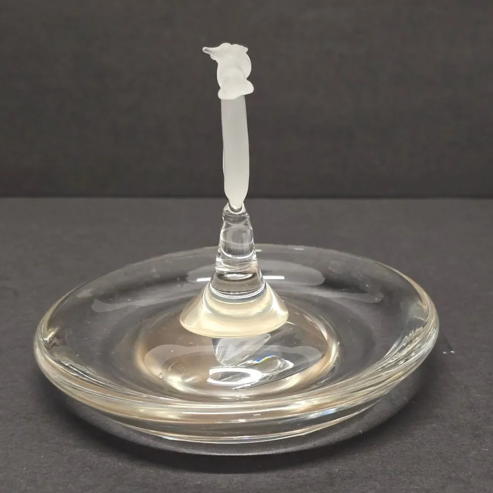 Vintage Crystal Jewelry Trinket Dish Frosted Heart and Doves Romantic Love